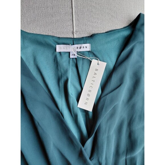 Baltic Born Vaughnie Chiffon Maxi Dress 2X Teal Belted Flutter Sleeve Front Slit - Picture 3 of 12